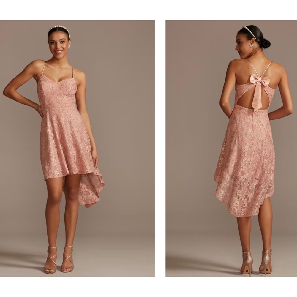 NWT City Triangles Pink Lace High-Low Bow Back Dress 16 3262-LE7B